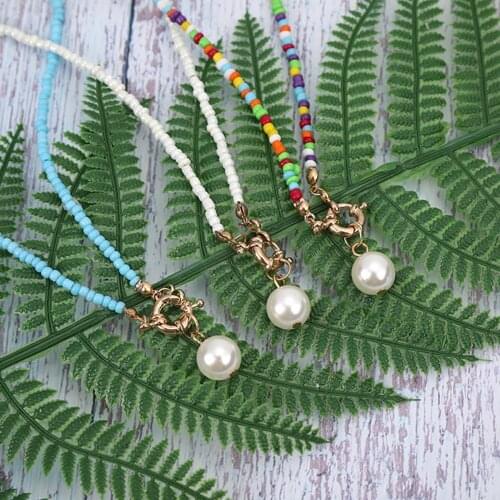 Bohemian Women Faux Pearl Pendant Beaded Necklace Summer Beach Jewelry Gift