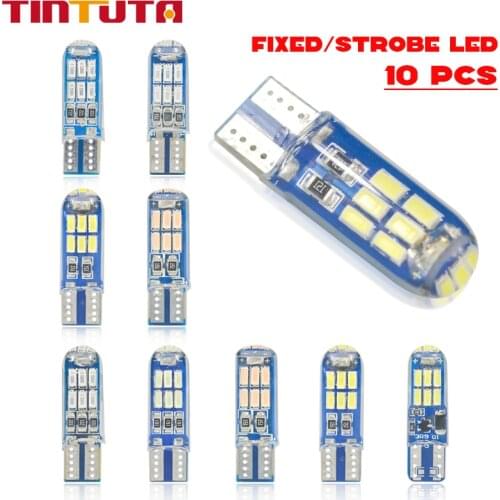 10PCS W5W T10 LED T10 Strobe LED Flash LED 194 168 W5W Silica gel 15SMD Led Parking Bulb Auto Wedge Clearance LampCANBUS Silic