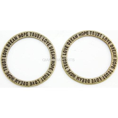 100pcs LOVE Dream HOPE Trust CIRCLE Charm Pendant Horse Bridle Key Chain 34mm round antique bronze or silver