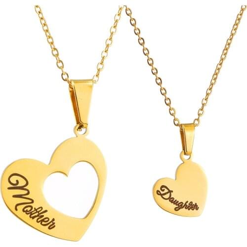 2pcs/Set Mother Daughter Heart Necklace Stainless Steel Splicing Engraved Letter Love Necklaces for Women Girls Mom Jewelry Gift