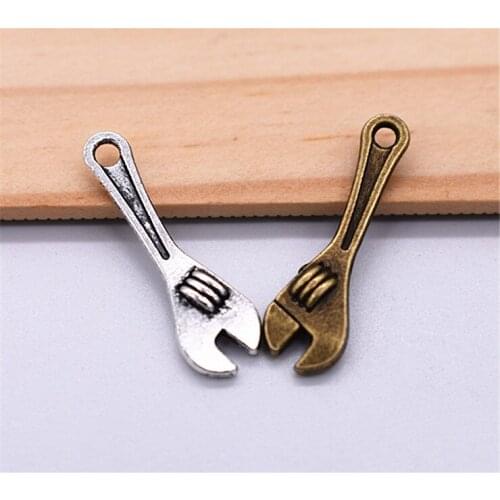 20pcs/lot Antique Bronze and Antique Silver Plated Wrench Pendant DIY Jewelry Accessories