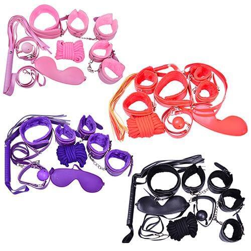 7 Pcs Restraint Bondage Plush Cuffs Strap Whip Rope Neck Adult Sex Game Toys Set Fanatical bondage set kit toys