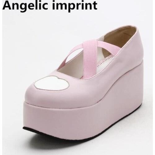 Angelic imprint woman mori girl lolita cosplay shoes lady high thick heels pumps women wedges trifle platform shoes lovely heart