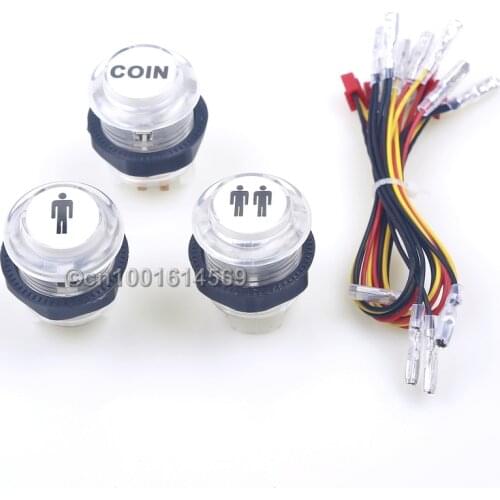 30mm Arcade LED Illuminated Light Start Player Push Button 1P + 2P + Arcade LED Coin Buttons For PS3 Games & PC Controller Games