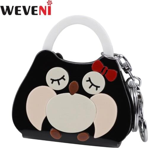 WEVENI Owl Pattern Bag Shape Key Chain Key Ring For Women Handbag Bag Charm Trendy Acrylic Jewelry Unique Keychain Wholesale