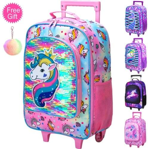Kids Suitcase, Rolling Luggage with Wheels for Girls - Unicorn