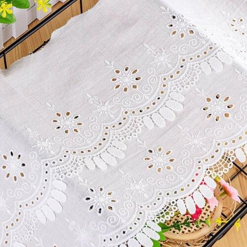 Natural-white Cotton Cloth Double Layer Milk-Silk Embroidery Lace Trim, Handmade DIY Clothes Accessories Width23.5cm 3Yard/lot