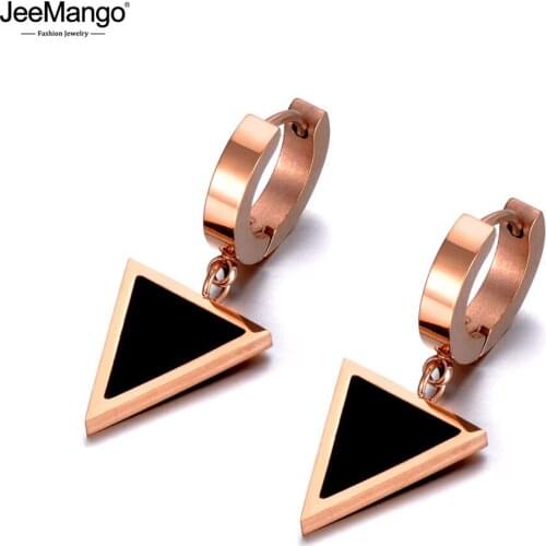 JeeMango Titanium Stainless Steel Geometric Triangle Earrings Jewelry Trendy Black Acrylic Hoop Earrings For Women Girls JE20011