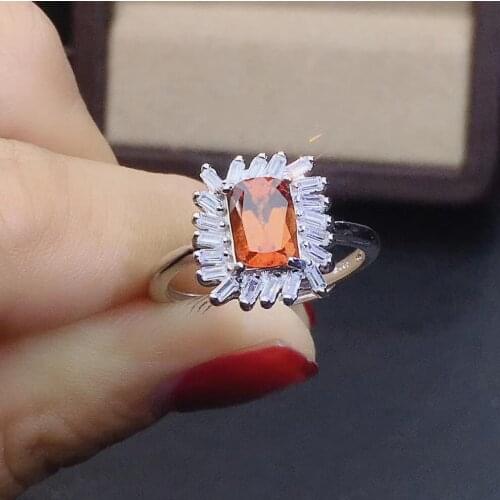 Pure High Grade Natural And Real Vivid Orange Garnet Ring 925 sterling silver Fine jewelry Fashion Woman Ring