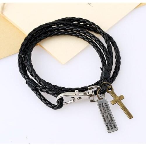 New Custom DIY Leather Bracelet Hand-woven Cowhide Leather Bracelet Letter Charm DIY Hand Strap Bracelet for Couple Wear Jewelry