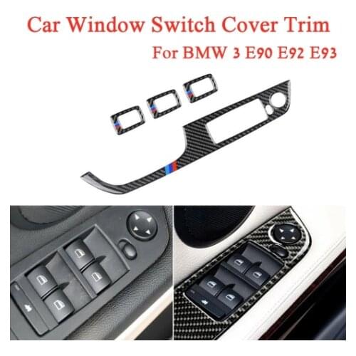 For BMW 3 E90 E92 E93 Carbon Fiber Power Window Switch Cover Trim Accessories