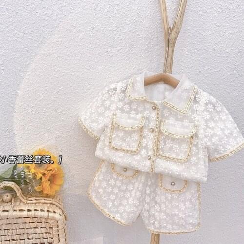 Girls summer suit childrens fashion toddler clothing 2021 new baby little girl lace top Korean party cute casual girl sets