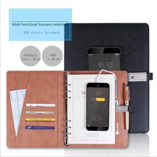 Multifunctional Creative 8000mAh Power Bank Loose-leaf Business Notebook With 8GB U Disk Spiral Dairy Planner Birthday Gift