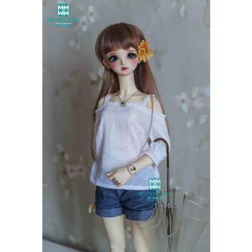 BJD doll clothes for 58--62cm DD SD10 SD13 1/3 BJD doll fashion white suspenders shirt + denim shorts