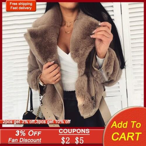 Faux Fur Overcoat Women 2021 Spring Winter Short Jacket Coats With Belt Casual Warm Outerwear Female Tops