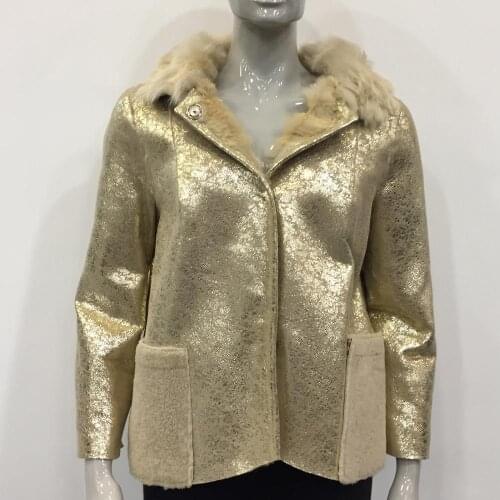 Womens Real Fur Sheepskin Gold Winter Coats New Fashion Elegant Outerwear Natural Sheep Shearing Thick Double Sided Oversize