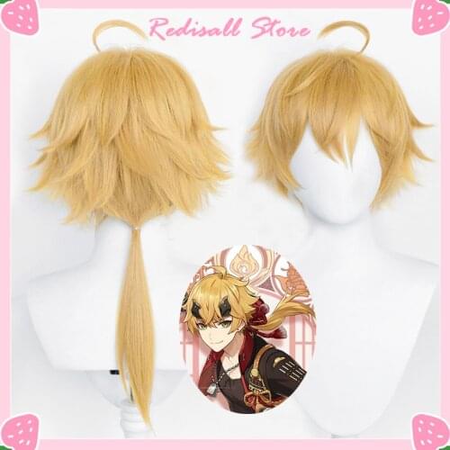 Genshin Impact Tohma Wig Cosplay Synthetic Short Straight Ponytail Heat Resistant Hair Adult Free Wig Cap