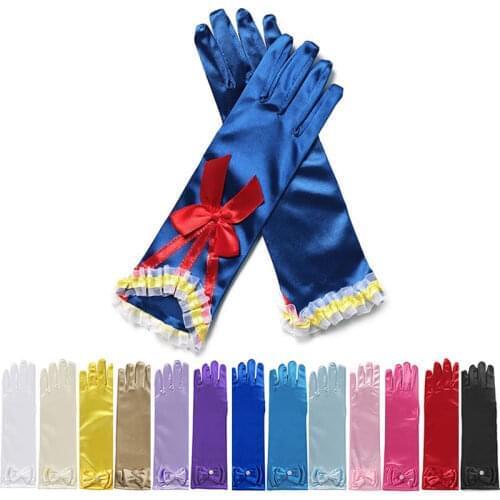 Girls Princess Gloves Girls Elsa Wedding Dress Long Gloves For Glove With Bow Costume Accessories Satin Gloves Birthday Gift