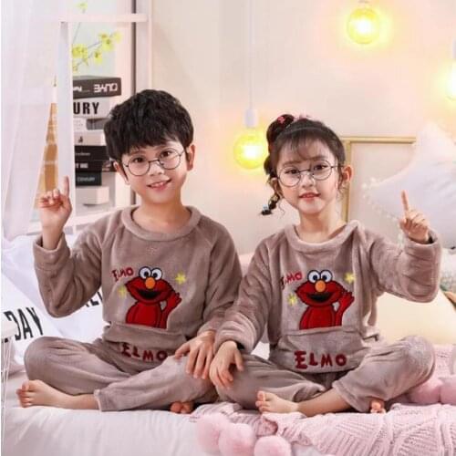 3-14Year Girl long sleeve Sleepwear Suit New Kids Winter Flannel Pajama Sets Children Girls Warm Thick Fleece Cartoon Pyjamas