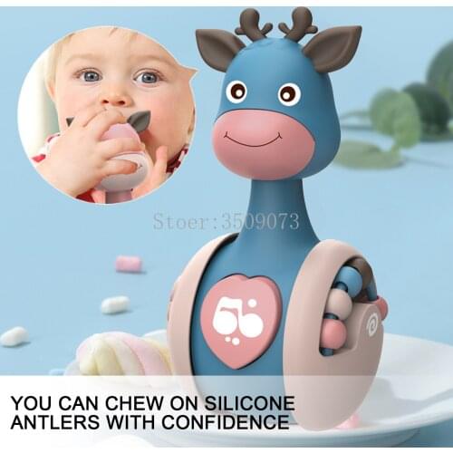 Baby Tumbler Rattle Toys Sliding Deer Baby Educational Toys Newborn Teether Infant Hand Bell Mobility Rattles For 0-12 Months
