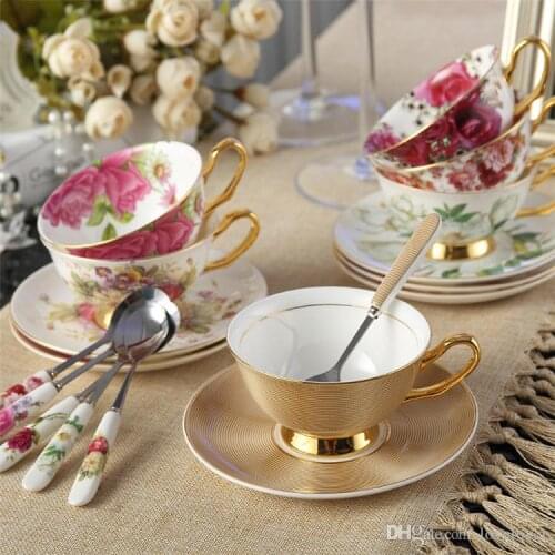 Rose Ceramic Afternoon Black Tea Cups And Saucers Bone China Coffee Cup With Tray Porcelain Drinkware Set new