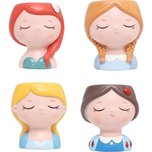 Cartoon Girls Flower Pot Animal Resin Succulent Planter Desk Mini Ornament (4Pcs Girls Combination)