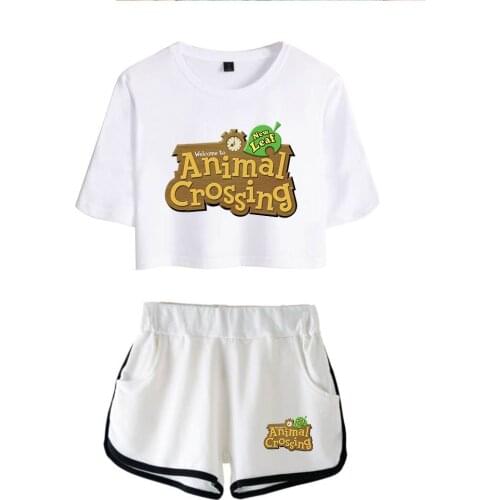 Kawaii Animal Crossing Sexy Women Two Piece Set Girls Summer Short Crop Tops+Shorts Girl Sexy Suitable Trendy Thin Sport Clothes