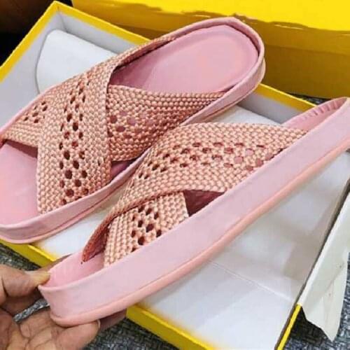 Weave Platform Open Toe Summer Slippers Outdoor Beach Flat Slides Women Summer Femme Pantoufles Luxury Shoes Sandalias Mujer