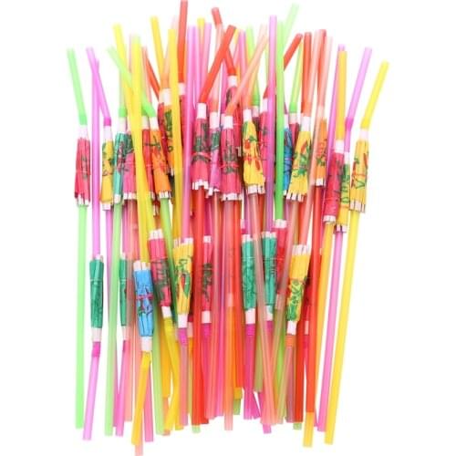 50 Umbrella Parasol Drinking Straws, Hawaiian Beach Cocktail Luau Party Decorations Supplies