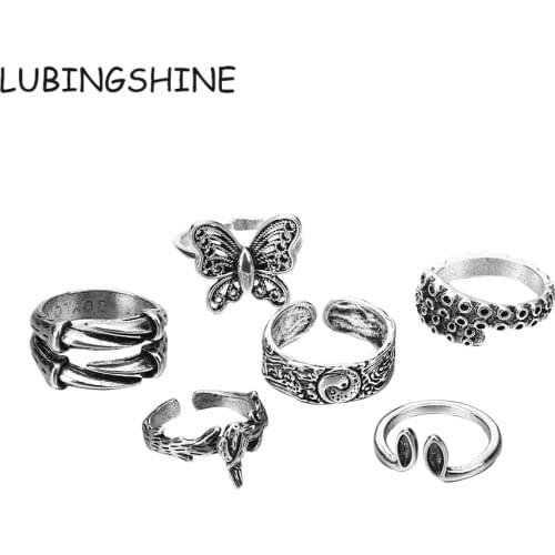 Vintage Punk Butterfly Snake Ring for Men Women Exaggerated Antique Siver Color Open Adjustable Rings Jewelry Gift