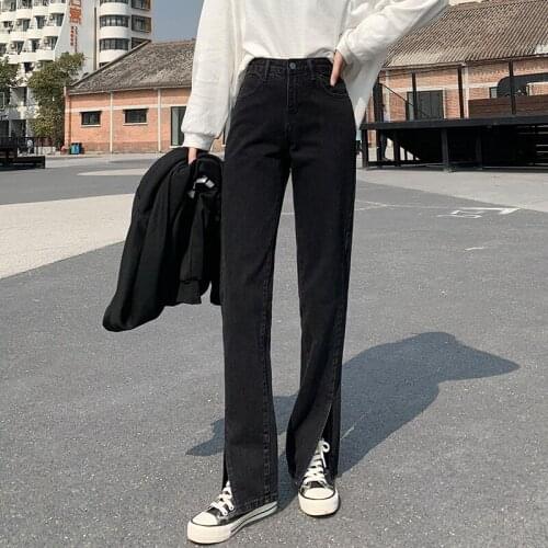 Richkeda Store New 2021 Vintage Split Mom Jeans Woman Plus Size Denim Pants Bell Bottom Jeans High Waist Jeans Trousers Women