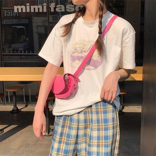 Womens T-shirts Tops Japanese Kawaii Ladies Ulzzang Landscape Cloud Print T-shirt Female Korean Harajuku Clothes For Women