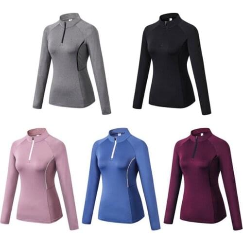 Women Autumn Zipper Long Sleeve Sports Fitness Yoga Training Quick-Drying Clothes T-Shirt Sweater Tops