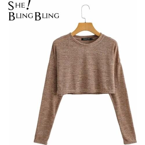 SheBlingBling Za Woman Autumn Thin Space Knit Tees Drop Shoulder Long Sleeve Casual Crop Tops Female Pullovers T-Shirts 2021
