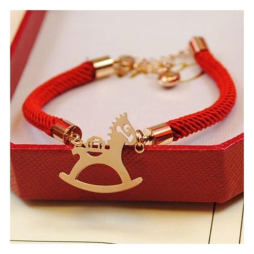 Dolaime Lucky Horse Bracelet with Red Rope Chain For women Jewelry Bohemia Style 316L Stainless Steel High-quality,GK05
