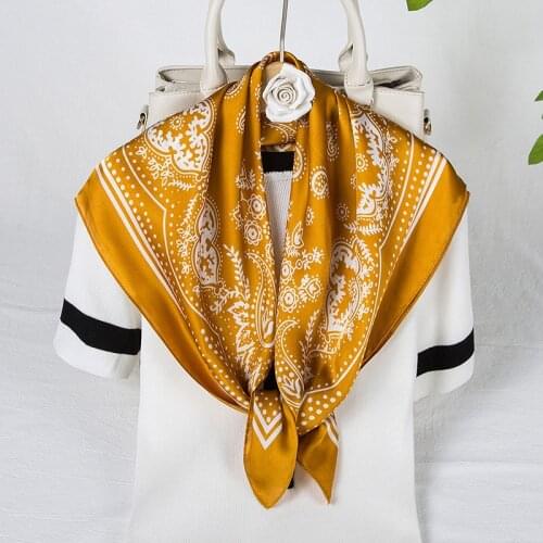 Fashion Kerchief Neck Scarves Women Silk Satin Hair Scarf Lady Small Shawl Paisley Printed Bandana Head Bag Scarfs 70*70Cm