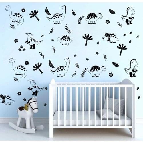 100 Pcs Cartoon Dinosaur Tree Flower Wall Sticker Kids Nursery Jungle Jurassic Park Dino Rex Animal Wall Decal Playroom Vinyl