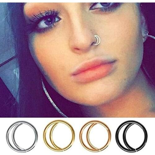 2 Pcs Steel Clicker Segment Nose Hoop Rings Hinged Ear Nose Septum Piercing Unisex Ear Tragus Cartilage Body Jewelry Nostril