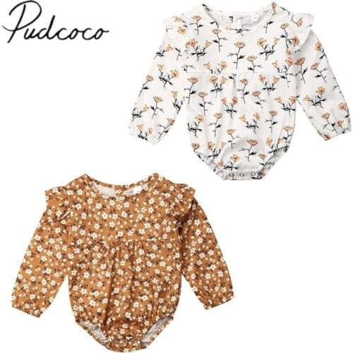 2019 Baby Spring Autumn Clothing Newborn Baby Girls Long Sleeve Ruffle Bodysuits Jumpsuit Floral Outfit Casual Clothes Playsuits