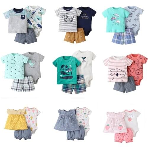 2020 Summer Newborn Infant Baby Boy Clothes Set Cotton Cartoon T-Shirts+Bodysuit+Shorts 3PCS Baby Boy Clothing Outfit Pajamas