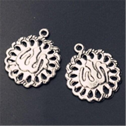 WKOUD 10pcs Silver Color Islamic Allah symbol round tablets Alloy Pendant For Earring Bracelet DIY Jewelry Charm makings A830
