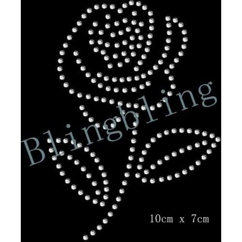 Free shipping Small Rose Iron On Rhinestone Transfer Crystal Hotflix t-shirt applique