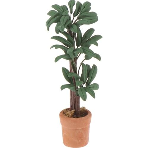 DIY 1:12 Dollhouse Miniature Potted Plant Pot Green Leafed Plant Garden Decoration Dollhouse Collection Kids' Toys