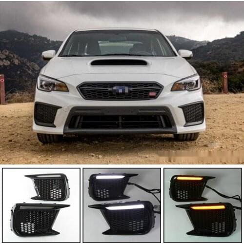 For Subaru WRX STI 18-20 Limited Switchback White LED DRL Daytime Running Light + Amber Dynamic Led Turn Signal Bezels Fog Lamp