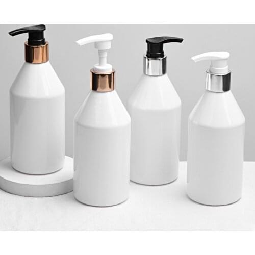 20PCS 300ML White Lotion Pump Bottles,PET Cosmetic Container With Liquid Soap Dispenser,Gold Silver collar Lotion Pump Bottles