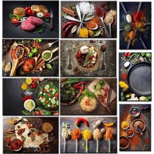 Spices and Spoons Painting Poster Print HD Pictures Printed on Canvas Used for Kitchen Restaurant Aesthetics Decor Wall Art