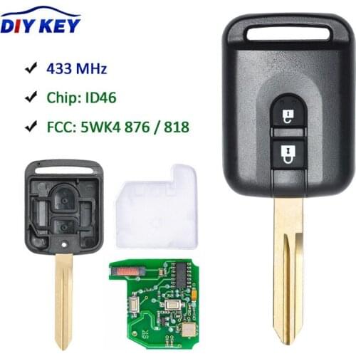 DIYKEY 5WK4 876/ 818 433MHz ID46 Chip Key Fob For Nissan Elgrand X-TRAIL Qashqai Navara Micra Note NV200 2 Button Remote Key