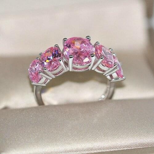 Ring For Women Luxurious Girl Powder Oval Pink Cubic Zirconia Silver Color Wedding Engagement Gift Fashion Jewelry R558