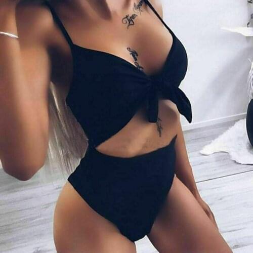 2021 Summer Sexy Womens Piece Swimsuit Sexy Bandage Thong Bikini Push Up Hollow Monokini Fused Bathing Bodysuit Swimwear