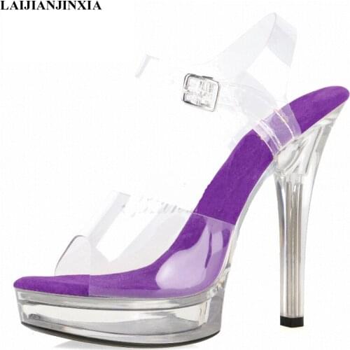 LAIJIANJINXIA New Platform Stripper Heels Models Party Dance Shoes Fashion Stage Show 13 CM High Heels Crystal Nightclub Sandals